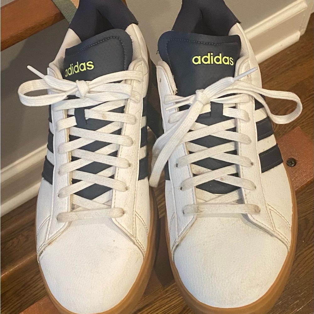 Adidas Men's White and Navy Sneakers